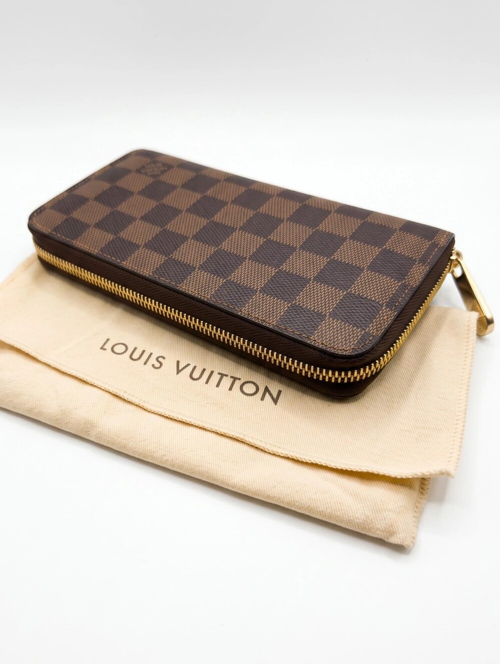 Louis Vuitton Damier Ebène Zip-Around Wallet with Gold Hardware